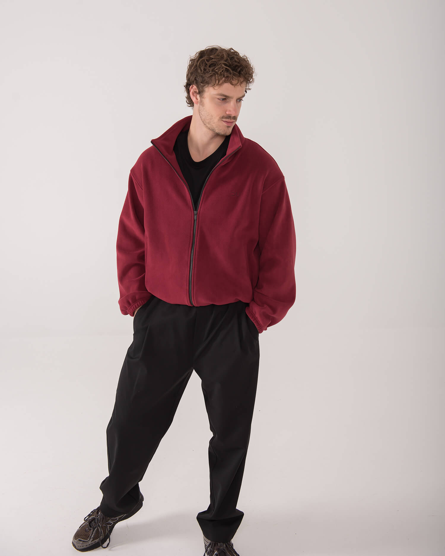 Unisex FLEECE džemperis su užtrauktuku / Burgundy - Image 6