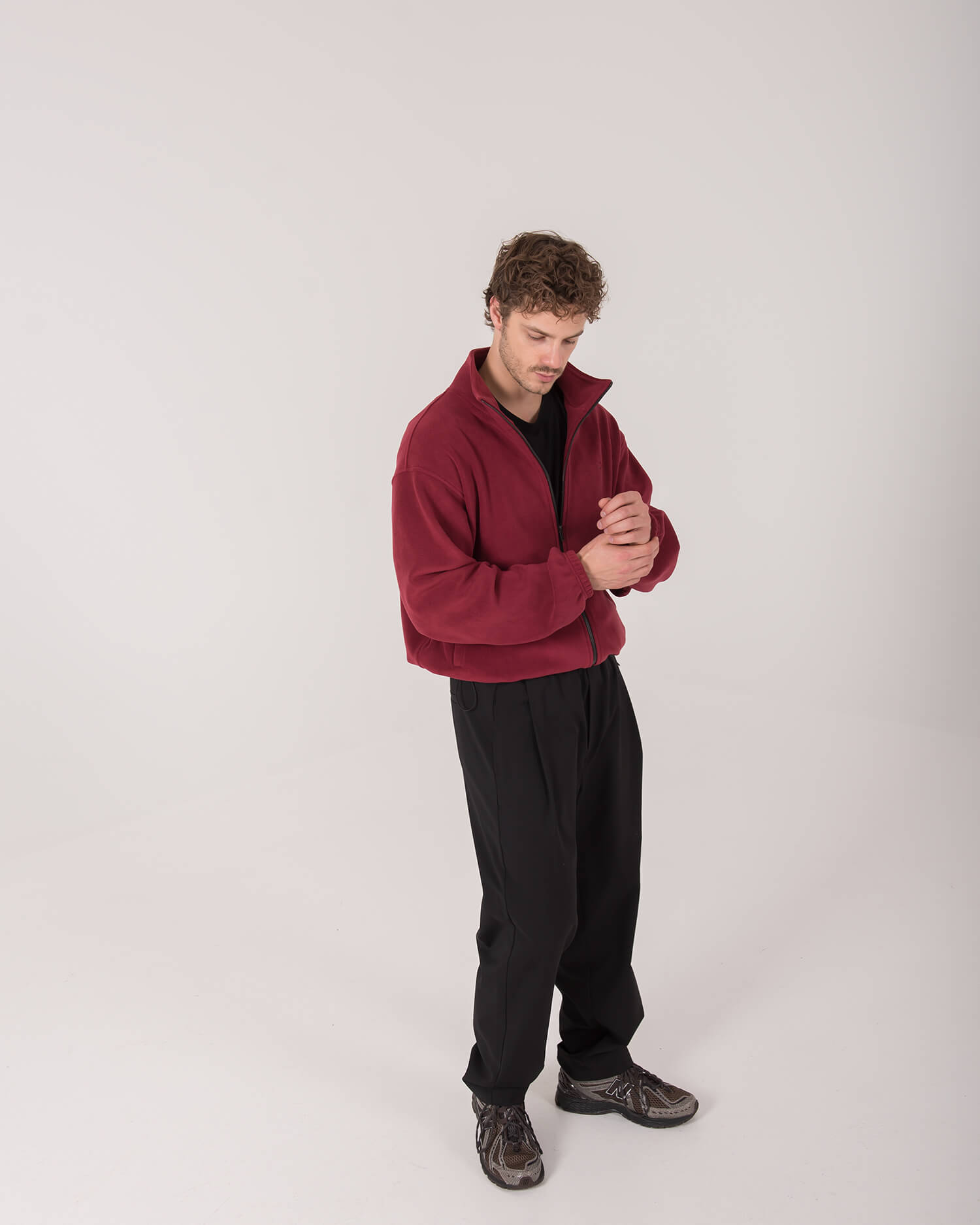 Unisex FLEECE džemperis su užtrauktuku / Burgundy - Image 3
