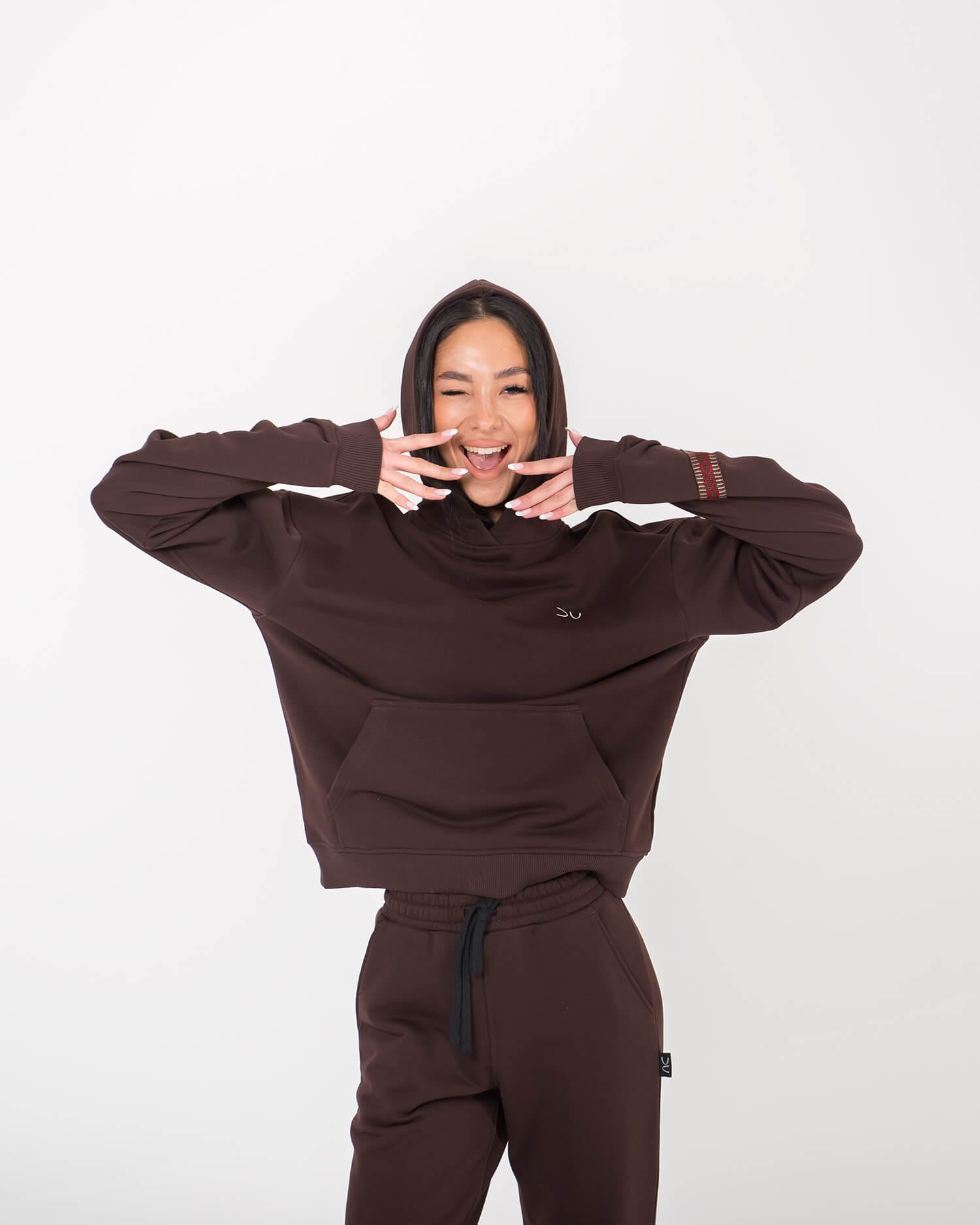 Unisex džemperis su austa juosta BABA / Espresso - Image 6