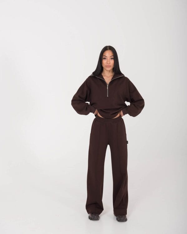 rudos spalvos placios laisvalaikio kelnes moterims