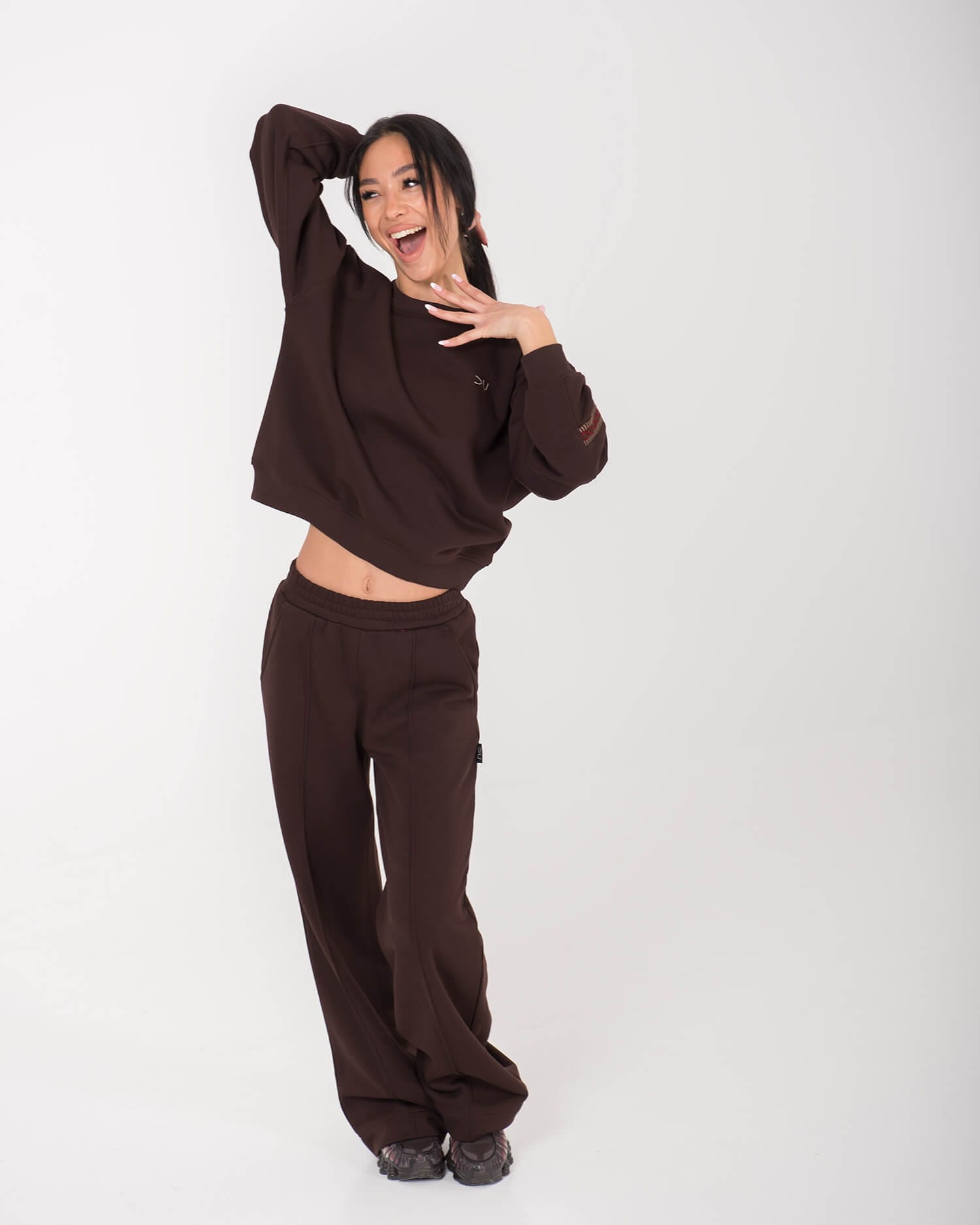 Minimalistinis džemperis su austa juosta BABA / Espresso - Image 3