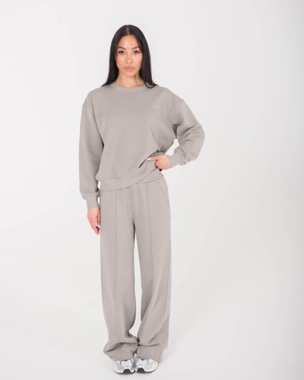 Pilkas minimalistinis laisvalaikio kostiumas moterims