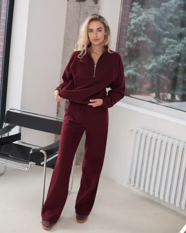 burgundy unisex dzemperis su uztrauktuku