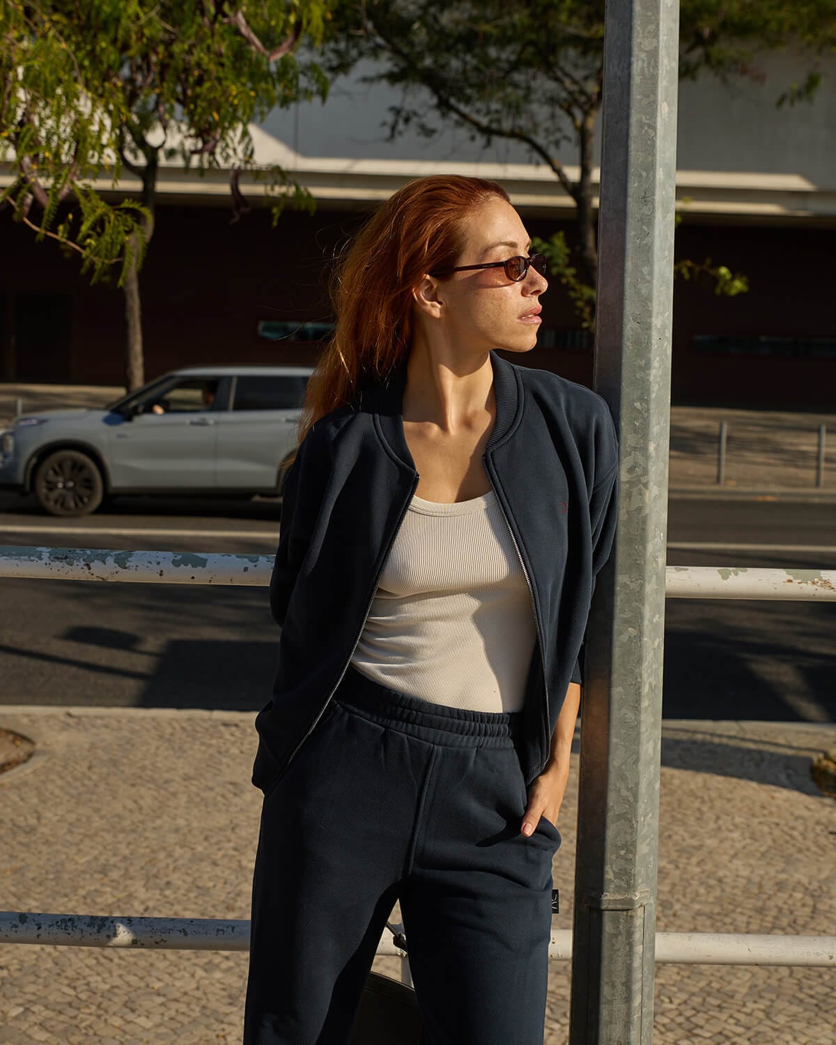 Bomber stiliaus UNISEX džemperis / Navy - Image 3