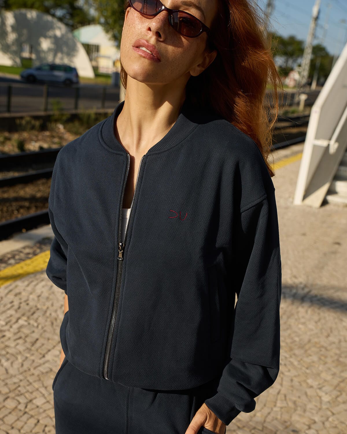 Bomber stiliaus UNISEX džemperis / Navy - Image 2