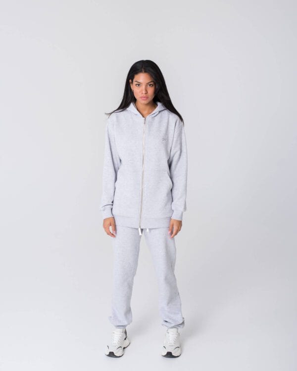 ilgas pilkos spalvos džemperis su užtrauktuku moterims