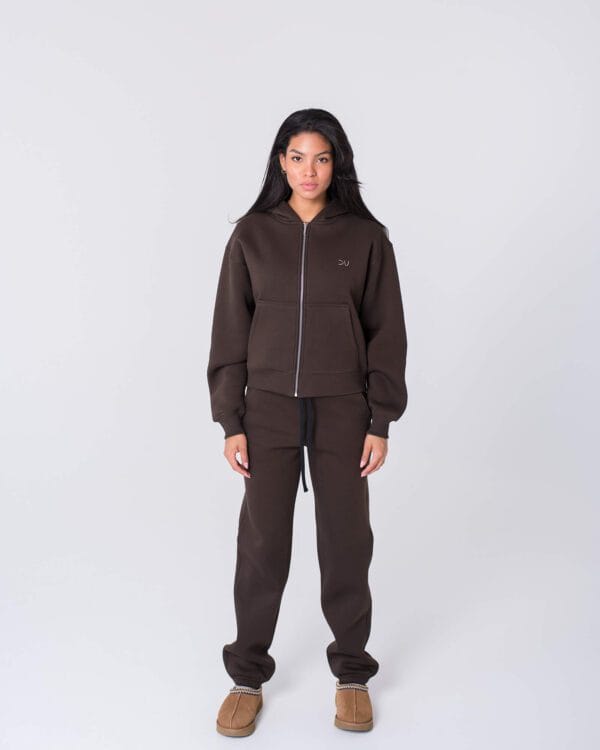 rudas laisvalaikio komplektas su užtrauktuku moterims