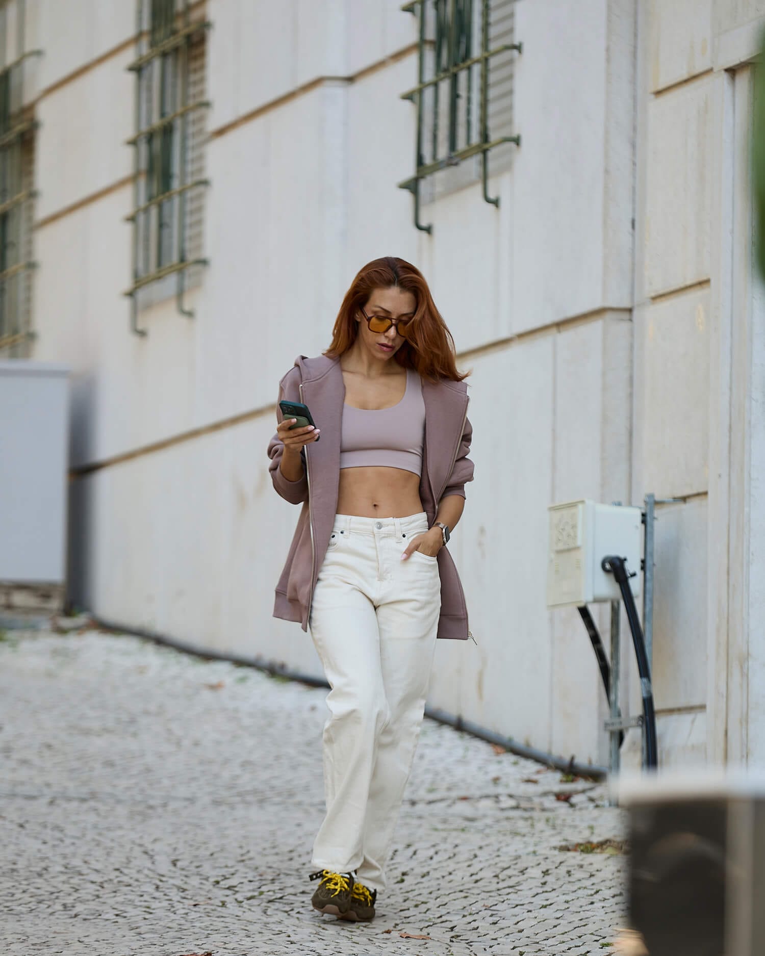 Ilgas džemperis su užtrauktuku ir gobtuvu / Pudra - Image 2